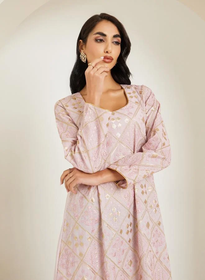 Amirah  Women Pink Embroidered Jalabiya for Women | Best Price UAE